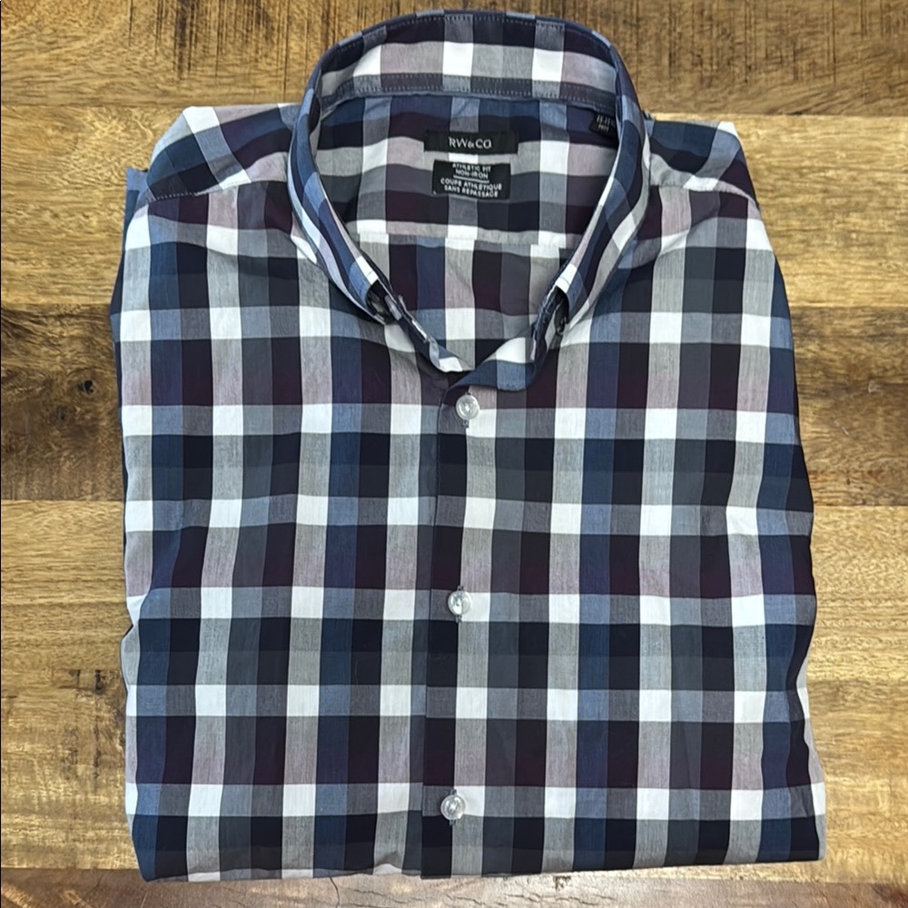 RW&CO Purple Blue and White Casual Button Down Shirt